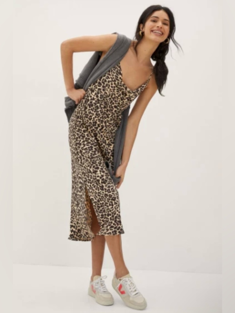 Anthropologie Elyse Leopard Printed Bias Cut Slip Dress Size Large NEW